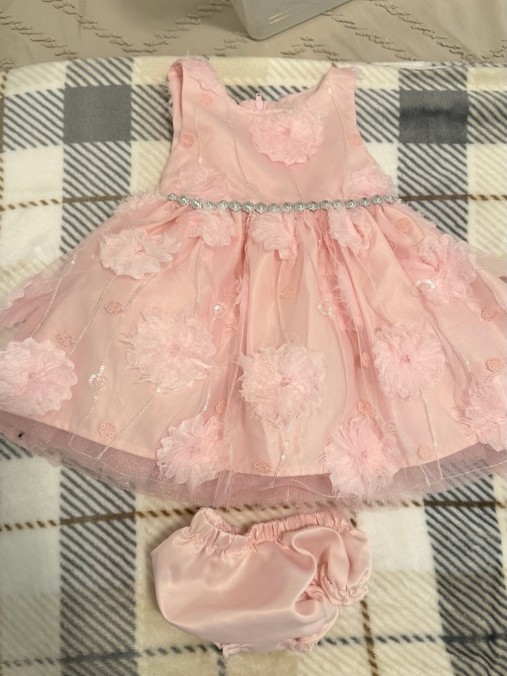 Biscotti Blush Pink Floral Appliqué Tulle Dress